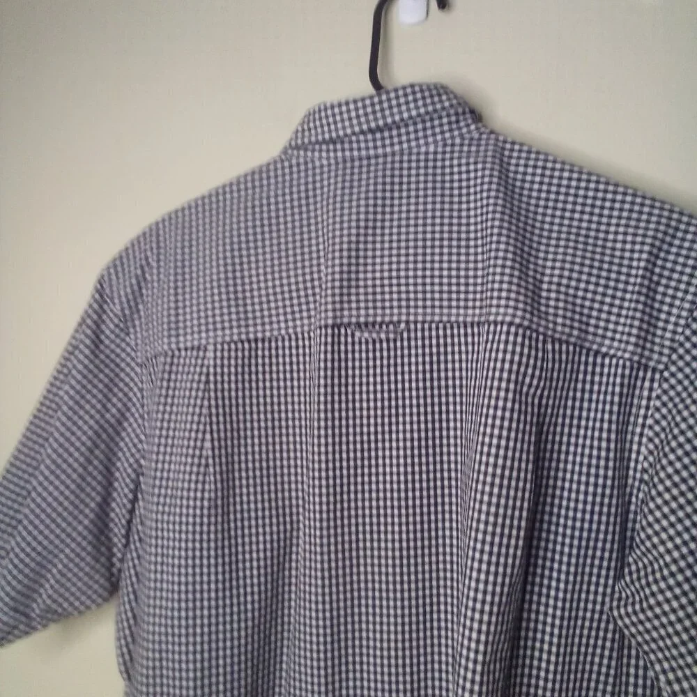 Club Room Shirt Men XL Button Down Short Sleeve Plaid Gingham Black White